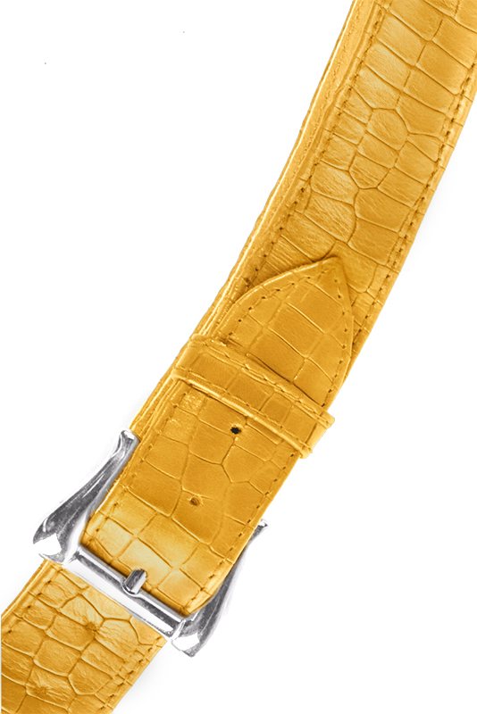 Mustard yellow women's dress belt, matching pumps and bags. Made to measure. Top view - Florence KOOIJMAN